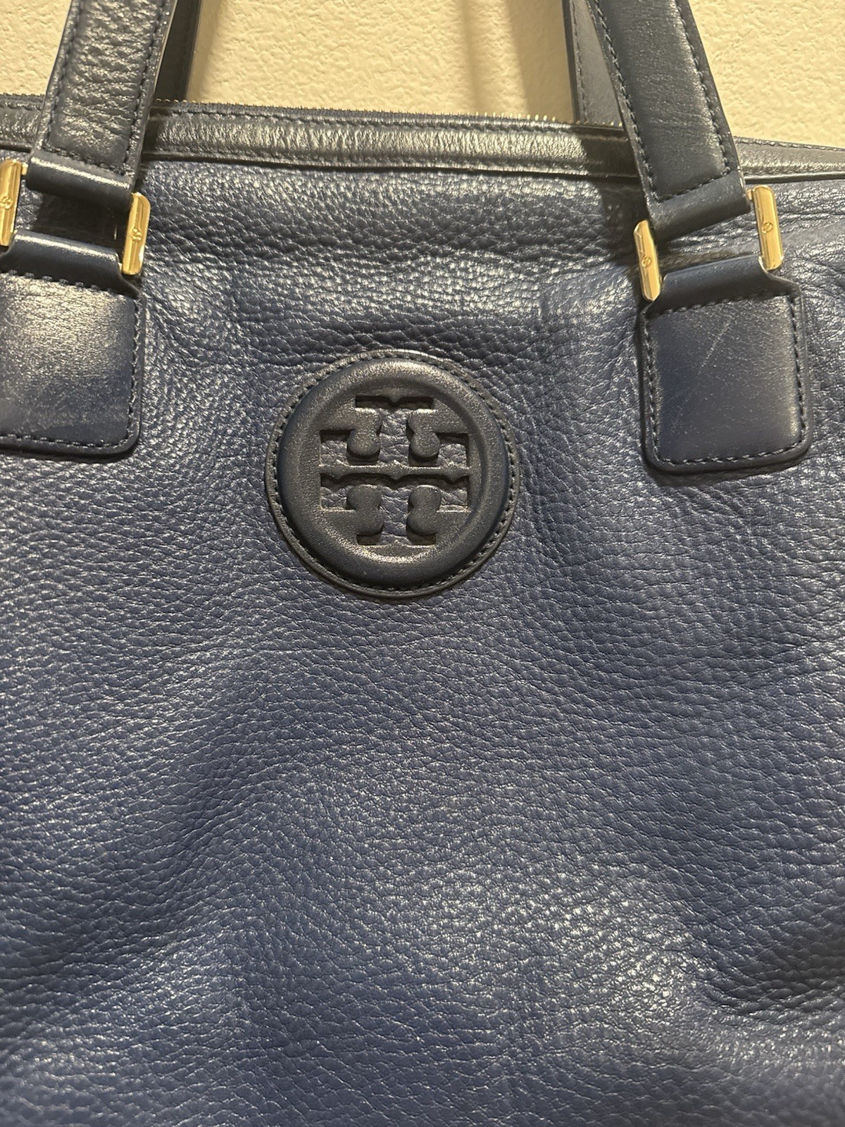 Tory Burch Y2K Slouchy Pebbled Leather Tote Bag Blue Large Shoulder Handbag