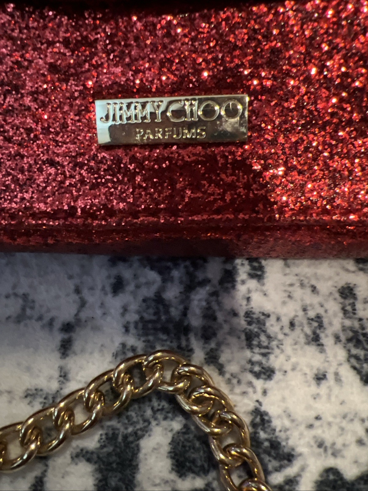 Jimmy Choo Parfums Red Shimmer Glitter Clutch Crossbody Evening Bag Purse