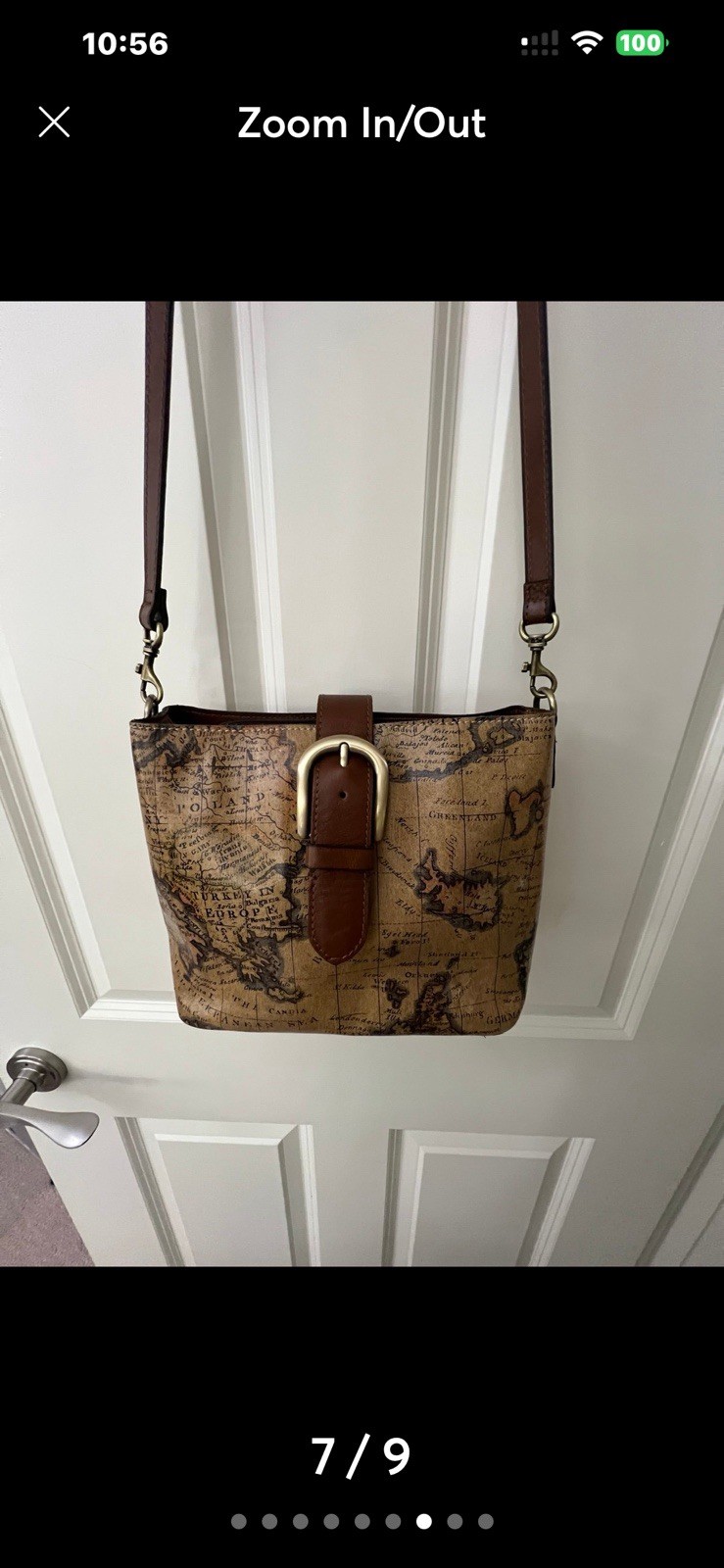 Patricia Nash Map Print Crossbody Bag Zip Buckle Accent Adjustable Strap M