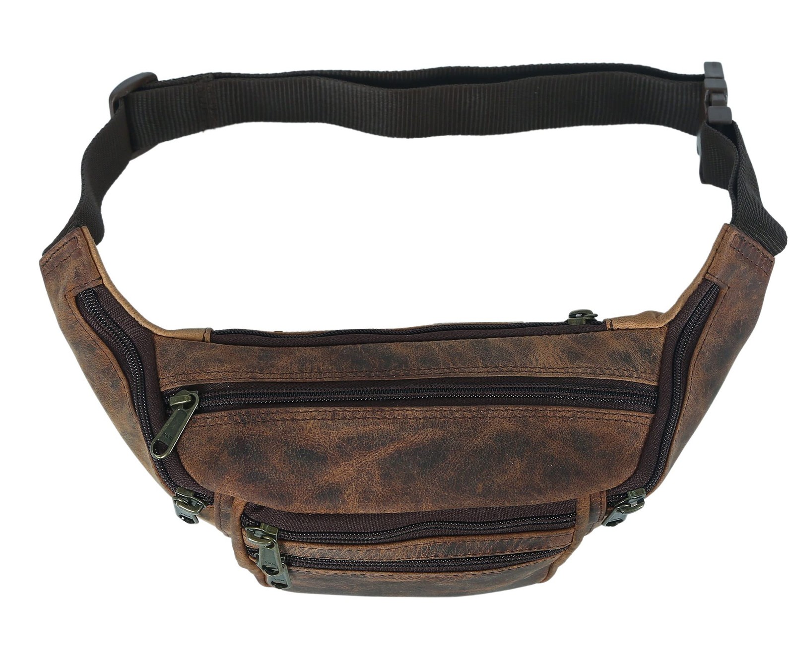 Premium Buffalo Leather Fanny Pack Waist Bum Pouch Multiple Pockets Run