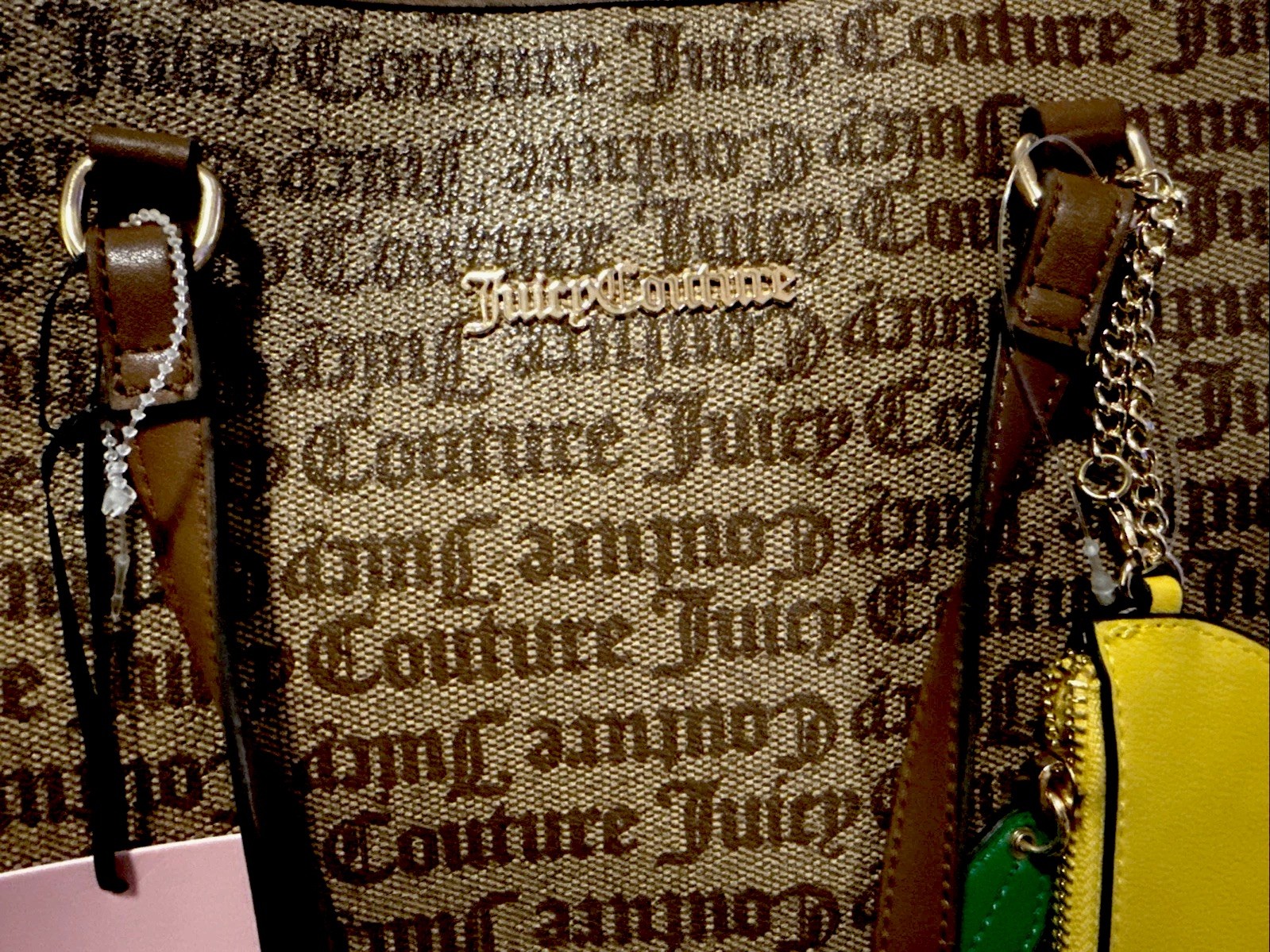 Juicy Couture Brown Logo Tote Bag Lemon Charm Gold Hardware Double Handles