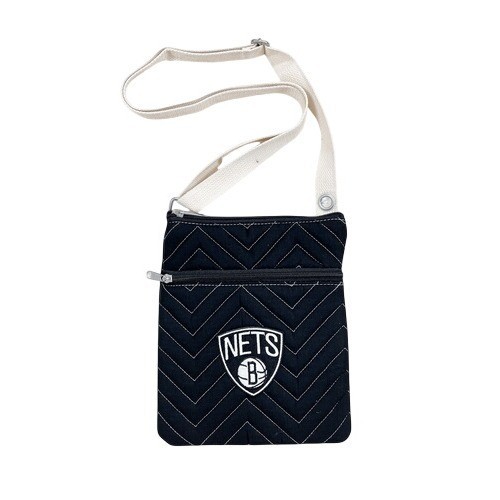NBA Brooklyn Nets Basketball Black Chevron Quilted Crossbody Bag Purse NEW