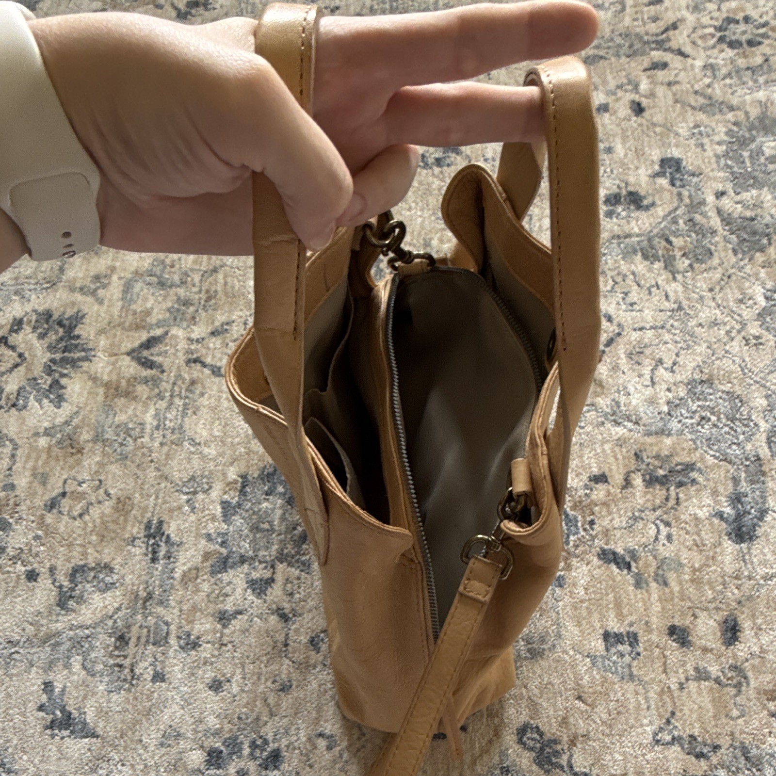 American Leather Co. Tan Pebbled Satchel Top Handle, Detachable Strap Zip Snap