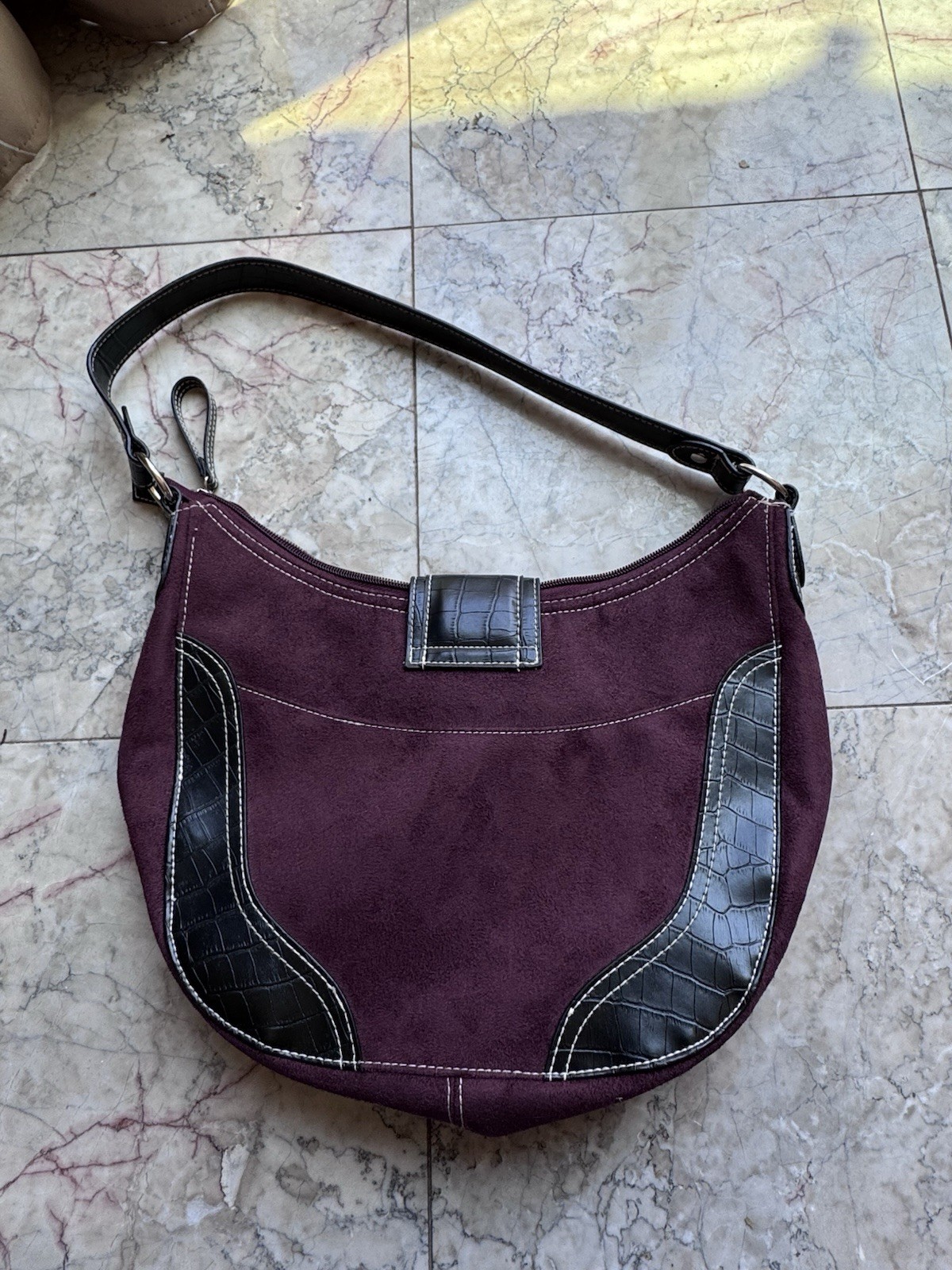 Victoria’s Secret Purple/Black Crescent Shoulder Bag Magnetic Closure Stitching