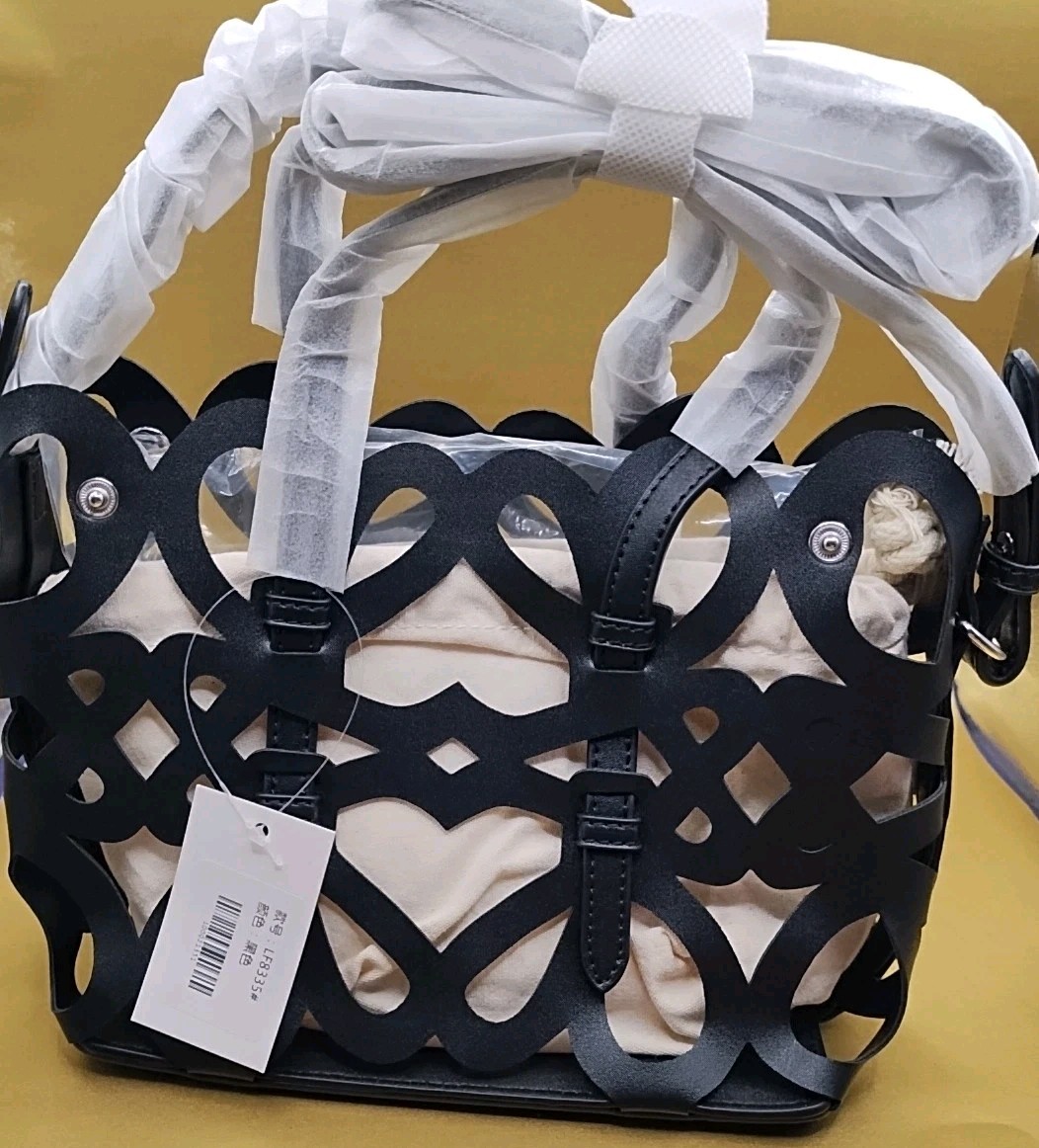 Cut Out Pattern Purse Black Leather Looking Shoulder Strap Handbag New With Tag