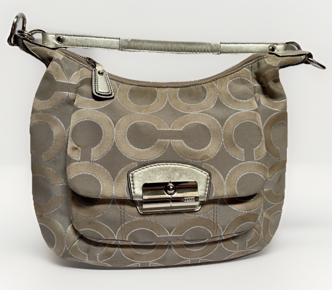 Coach 19593 Signature Op Art Kristin Gray Shoulder Bag Needs TLC