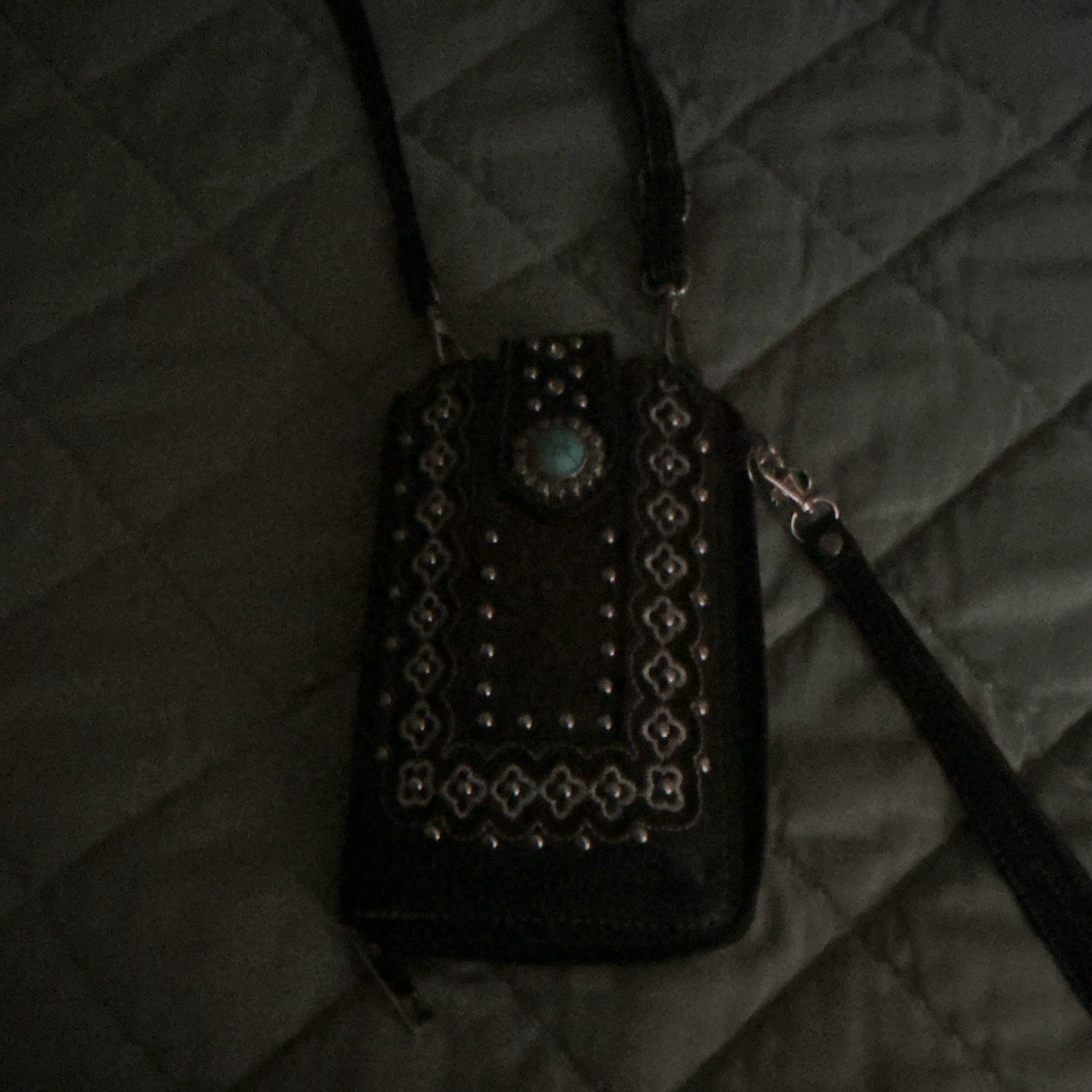 Black Small Studded Western Wristlet/Phone Bag Zip Closure Wrist Strap