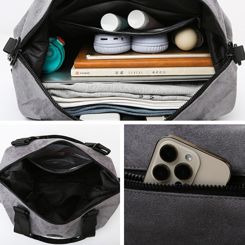 Unisex Travel Bag Storage Tote Suede Handbags Large Capacity Portable Gym Zipper