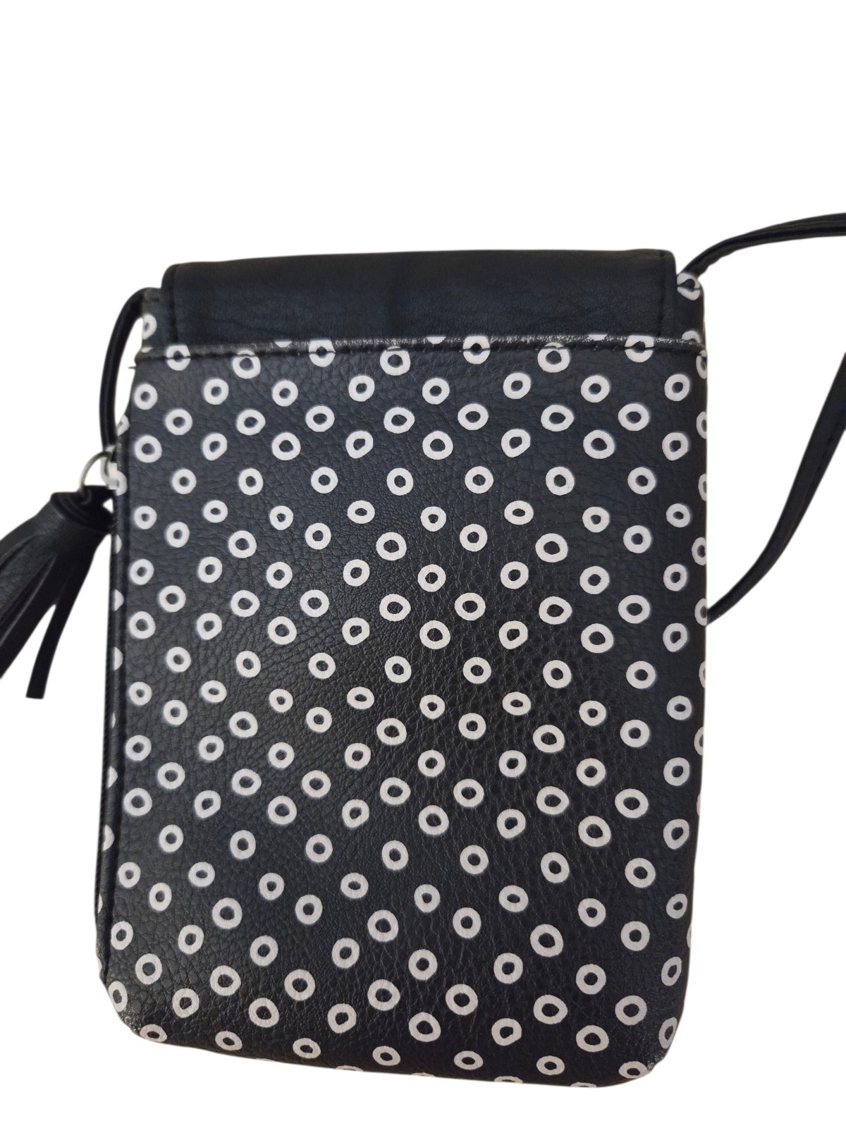 Relic Black & Ivory Spotted Faux Leather Crossbody Bag 7.25″ x 5.25″