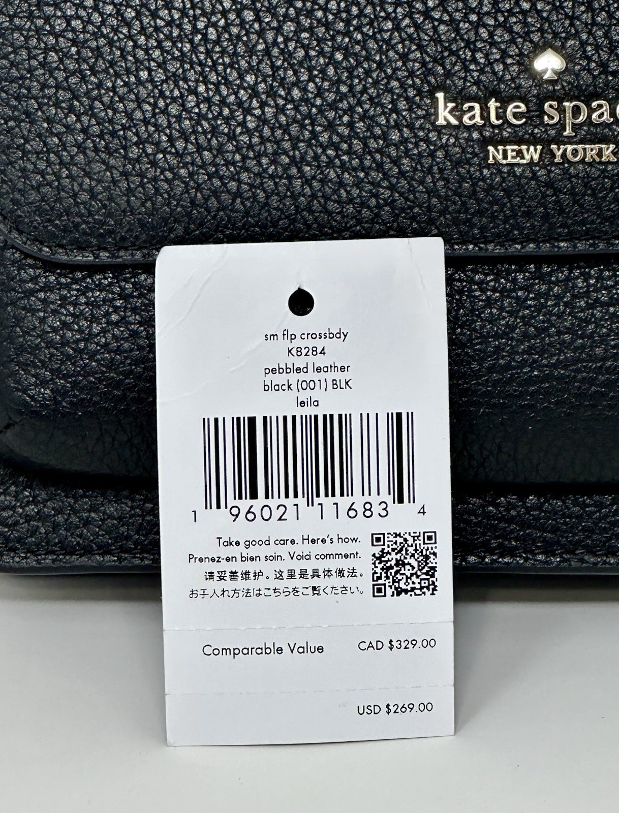 Kate Spade New York Leila Small Flap Crossbody Pebbled Leather Black K8284 New