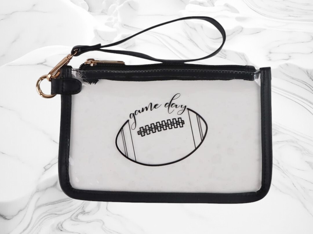 GAME DAY Clear Wristlet Pouch w/ Zipper Closure Sports Fan Event Trendy Classic