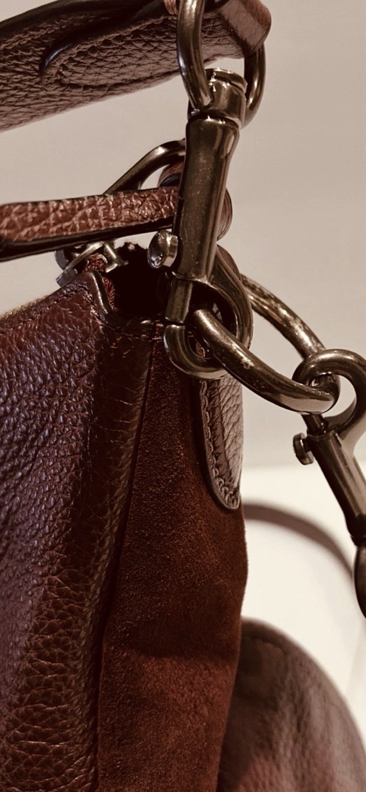 Coach Burgundy Pebbled Shoulder Bag Adjustable Strap Zipper Buckle Accent