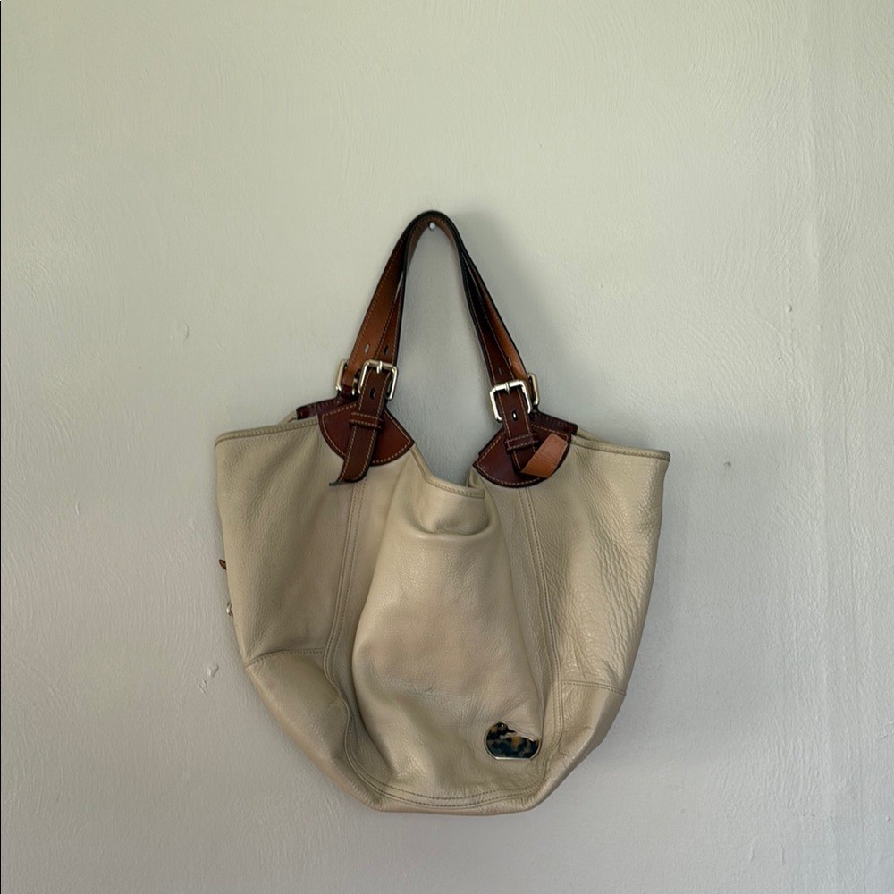 Vintage Dooney & Bourke tortoiseshell Elegant Cream Leather Tote Bag