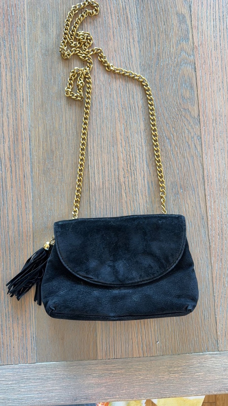 Jennifer Moore Black Velour Purse, Shoulder Bag with Gold Strap