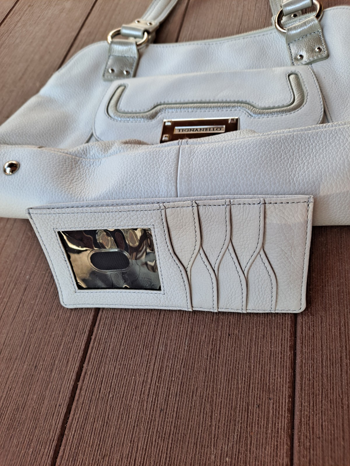 new White Pebble Grain Leather Large TIGNANELLO SHOULDERBAG w/Wallet Organizer