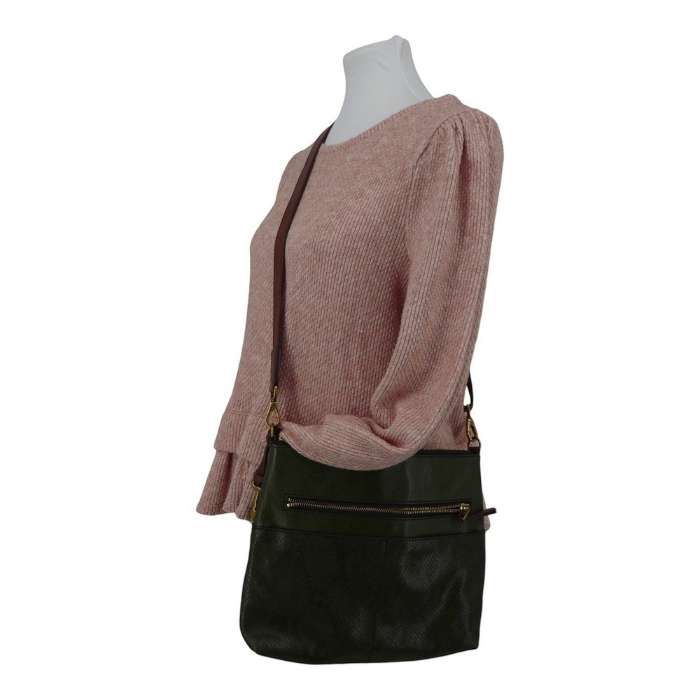 Fossil Fiona Crossbody Bag Womens Medium Green Brown Snake Embossed Leather
