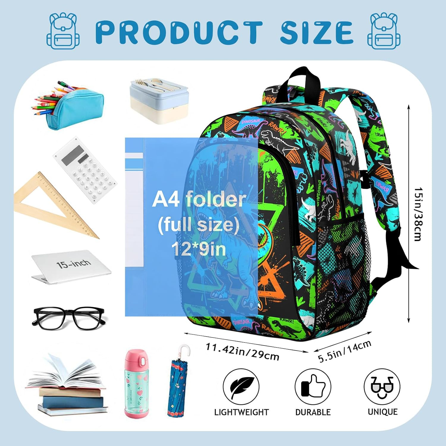 Kids Backpack, Street Art Graffiti T-Rex School Backpack, Dinosaur Splash Print