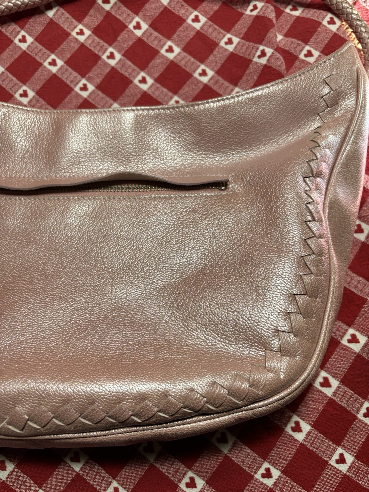 Vintage Via Spiag Pink Leather Shoulder Bag Butterfly & Braided Accent & Zippers