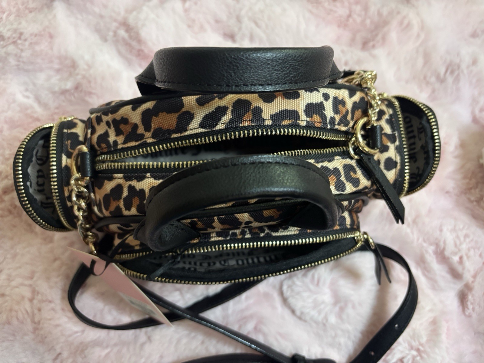Juicy Couture Leopard Print Shoulder Bag Black and Gold Accents With 4 Pockets
