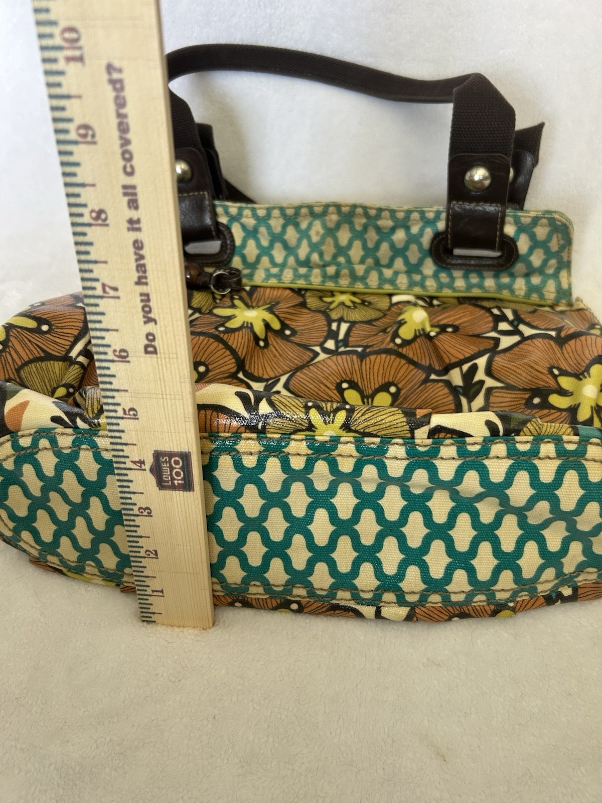 Fossil Key Per Floral Coated Canvas Shoulder Bag Purse Tote Weekend Beach Travel
