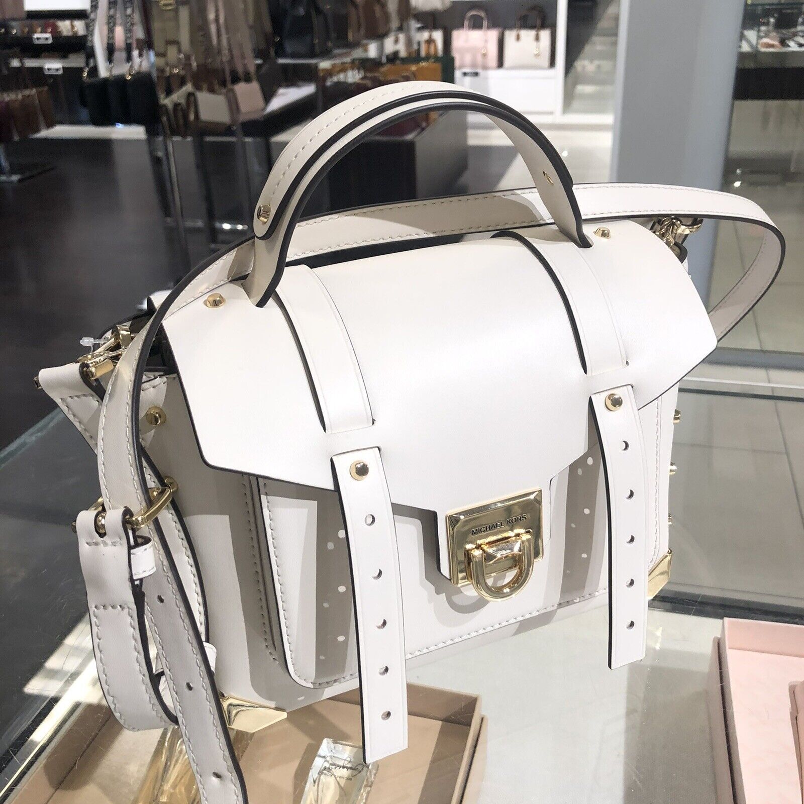 Michael Kors Manhattan Medium Leather or PVC Satchel Crossbody Handbag Purse Bag