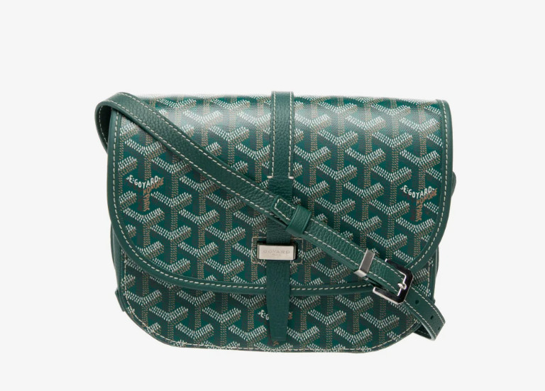 Goyard Green/Beige Monogram Women’s Shoulder Bag Buckle Closure Silver HW