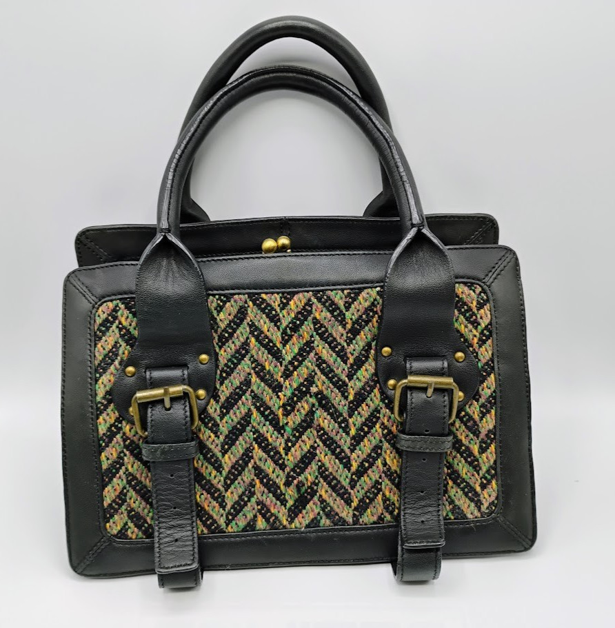 Hayden Harnett Brooklyn NYC Satchel Kiss Lock Handbag Leather Herringbone