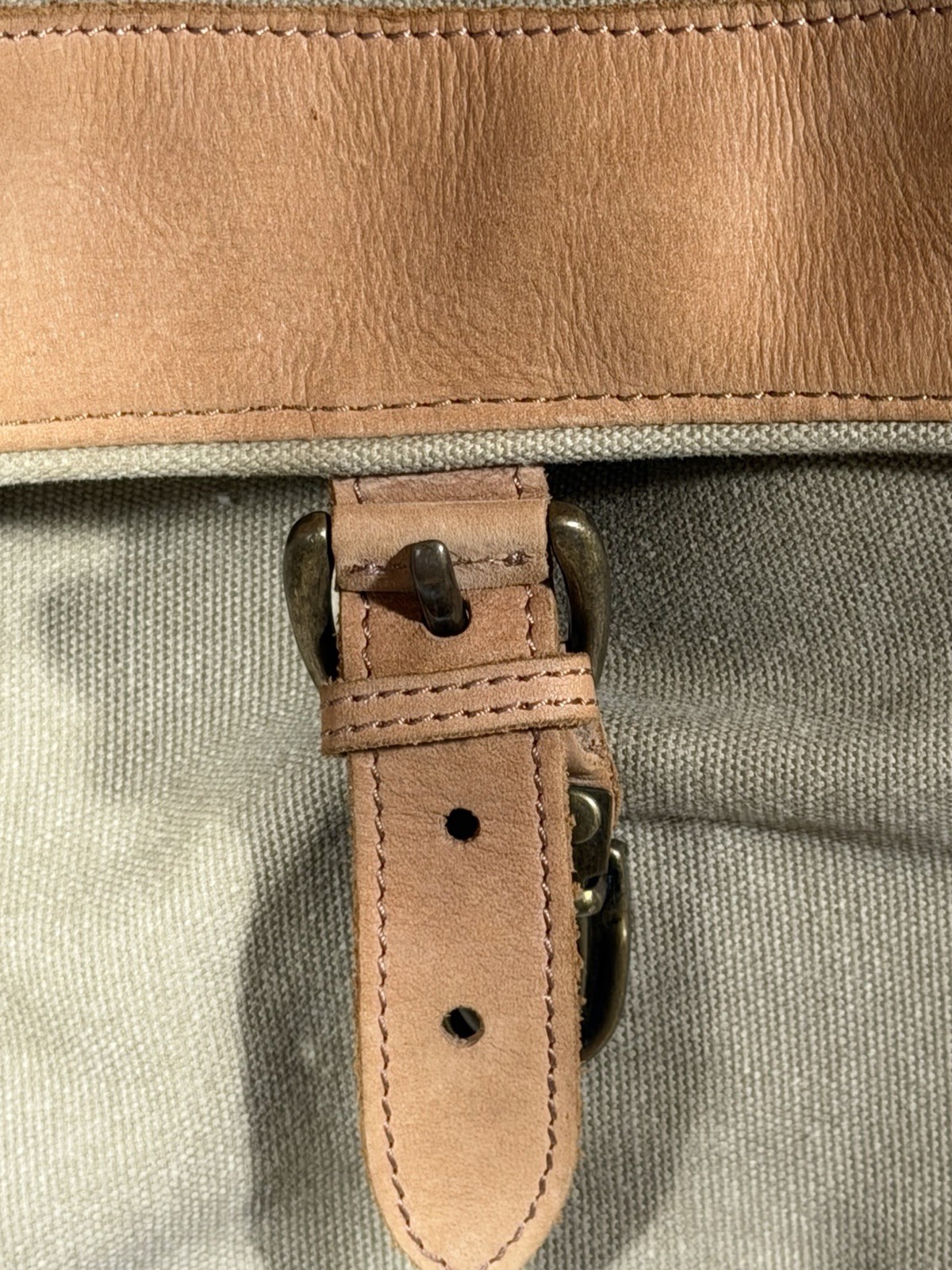 LL Bean Canvas Leather Messenger Bag Olive Travel Heritage Workwear Style