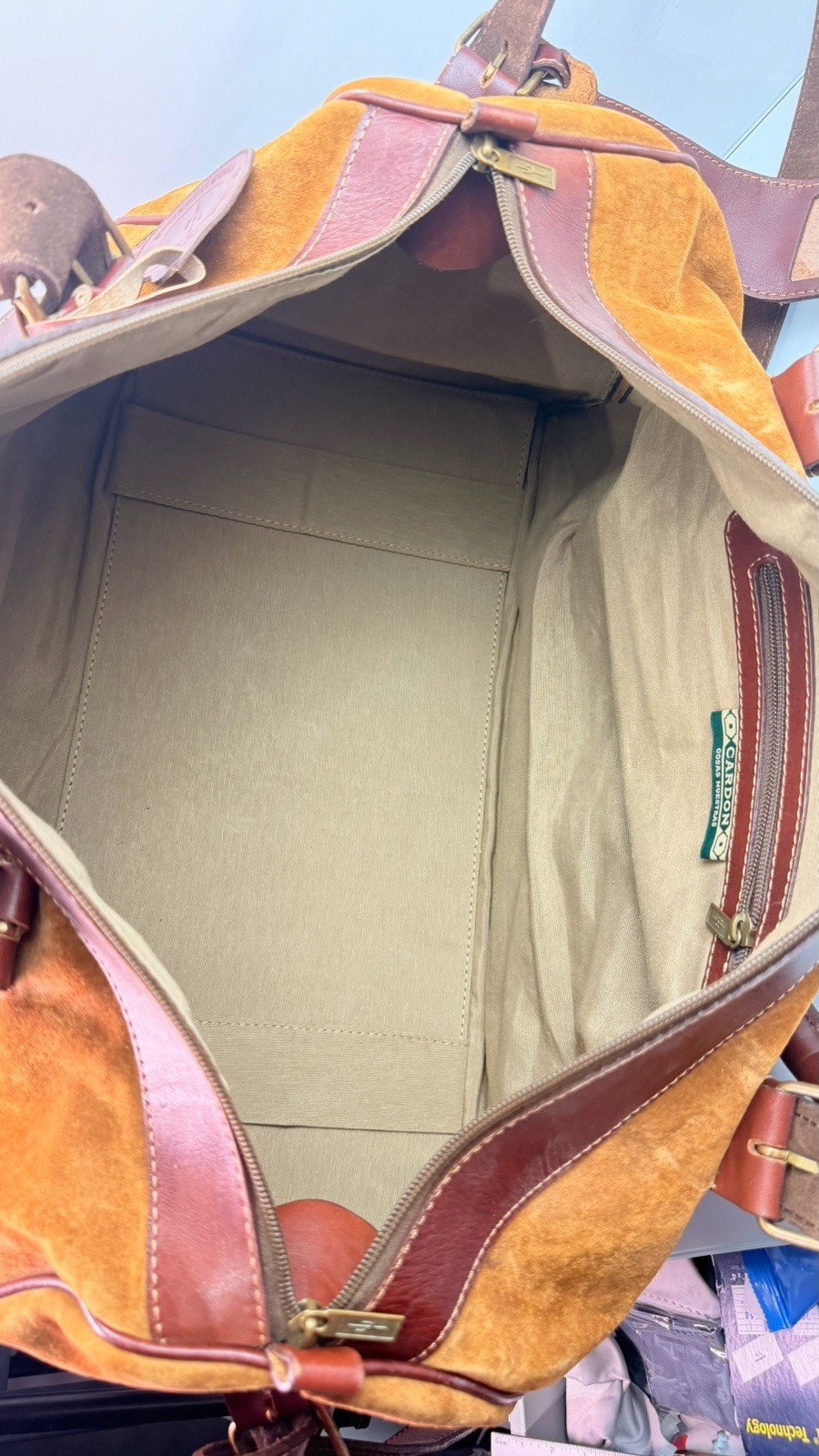 cardon cosas nuestras suede leather shoulder bag