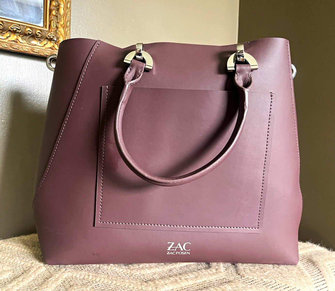 ZAC Zac Posen Purple Medium Satchel Top Handle Silver Hardware Snap Closure