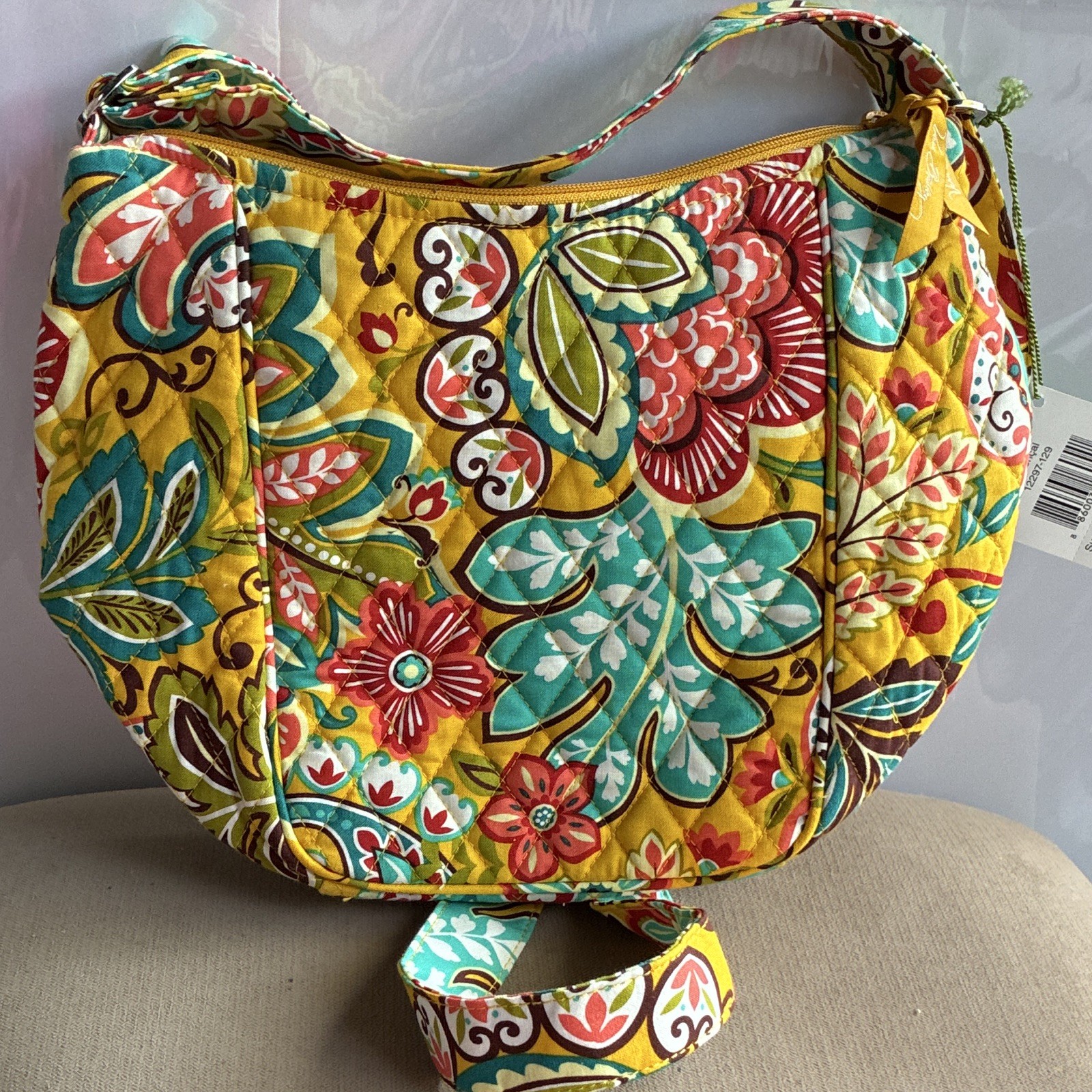Vera Bradley Quilted Multicolor Floral Zip Medium Crescent Shoulder Bag