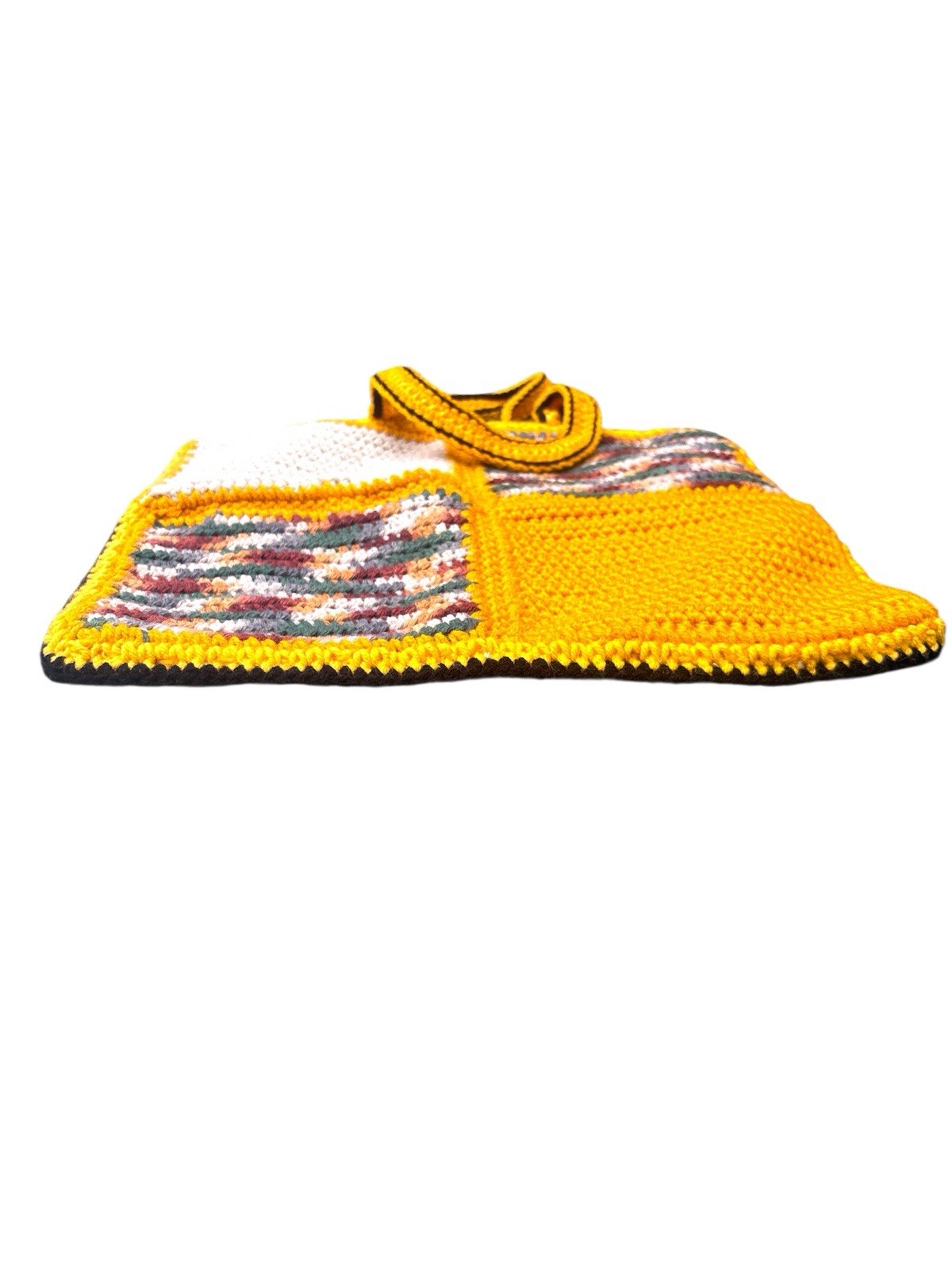 Artisan-made Multi color mustard Crochet Tote Bag Handbag Patchwork design