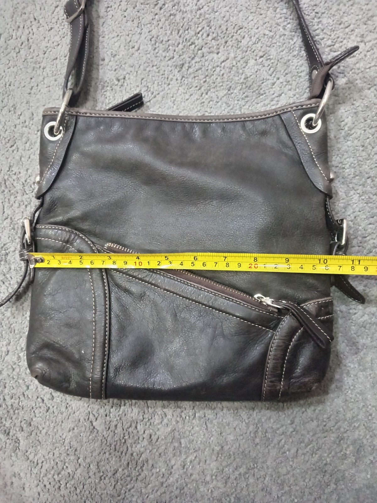 Anais Paris Brown Leather Crossbody Bag Women Adjustable Strap Distressed Vintag