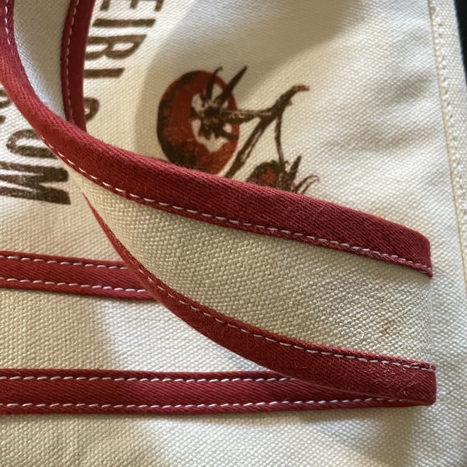 Women’s Beige/Red Tote Bag Embroidered Tomato Graphic Zip, Detachable Strap
