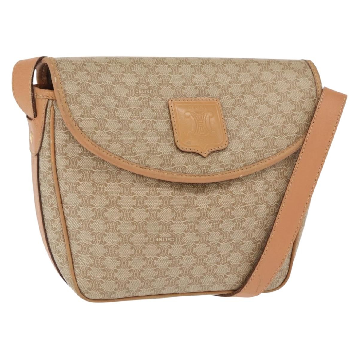 CELINE Macadam Canvas Shoulder Bag PVC Beige Gold Auth SW1963