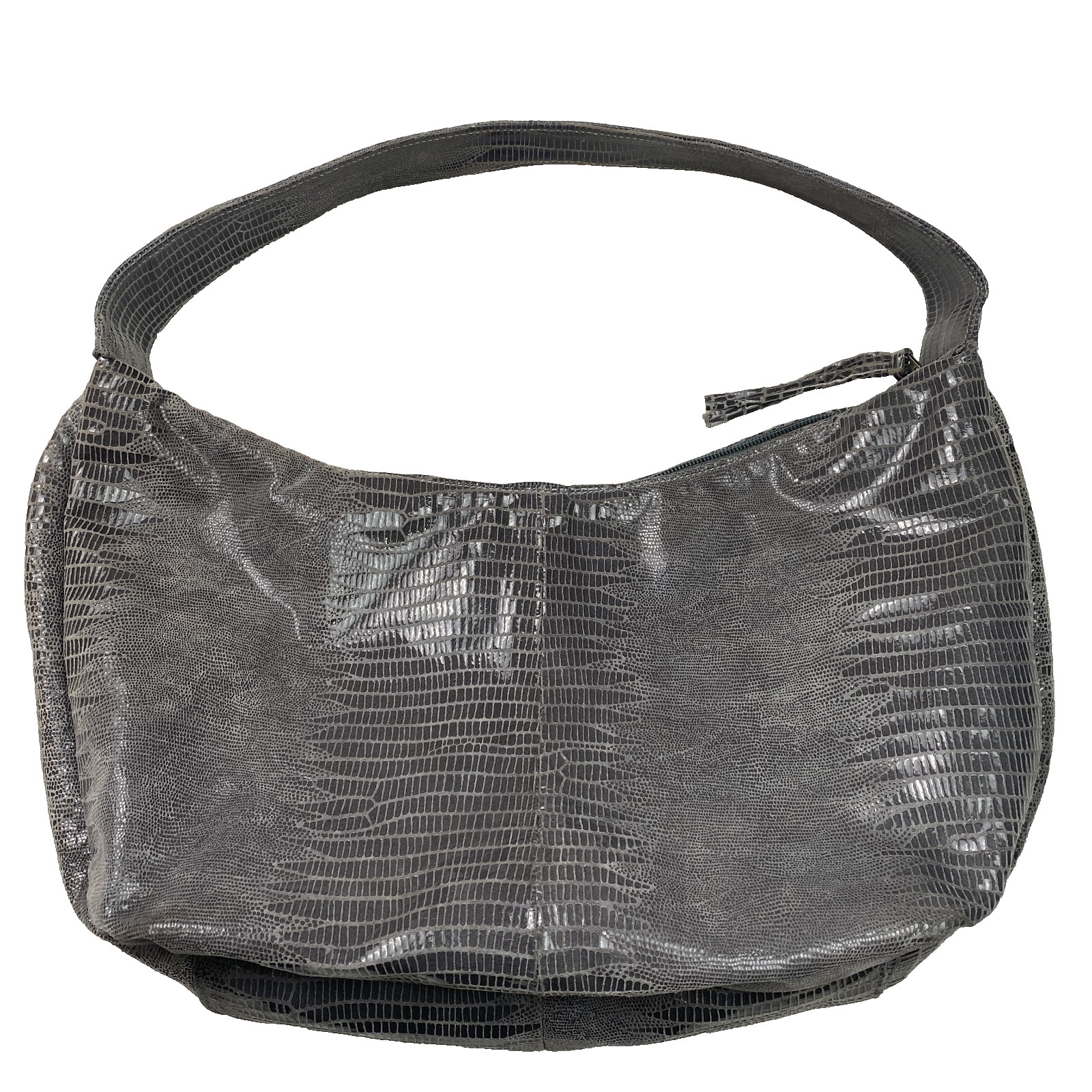 Borsetta Milano Italian Leather Purse Snakeskin Texture Gray Zip 16 x 9 x 7