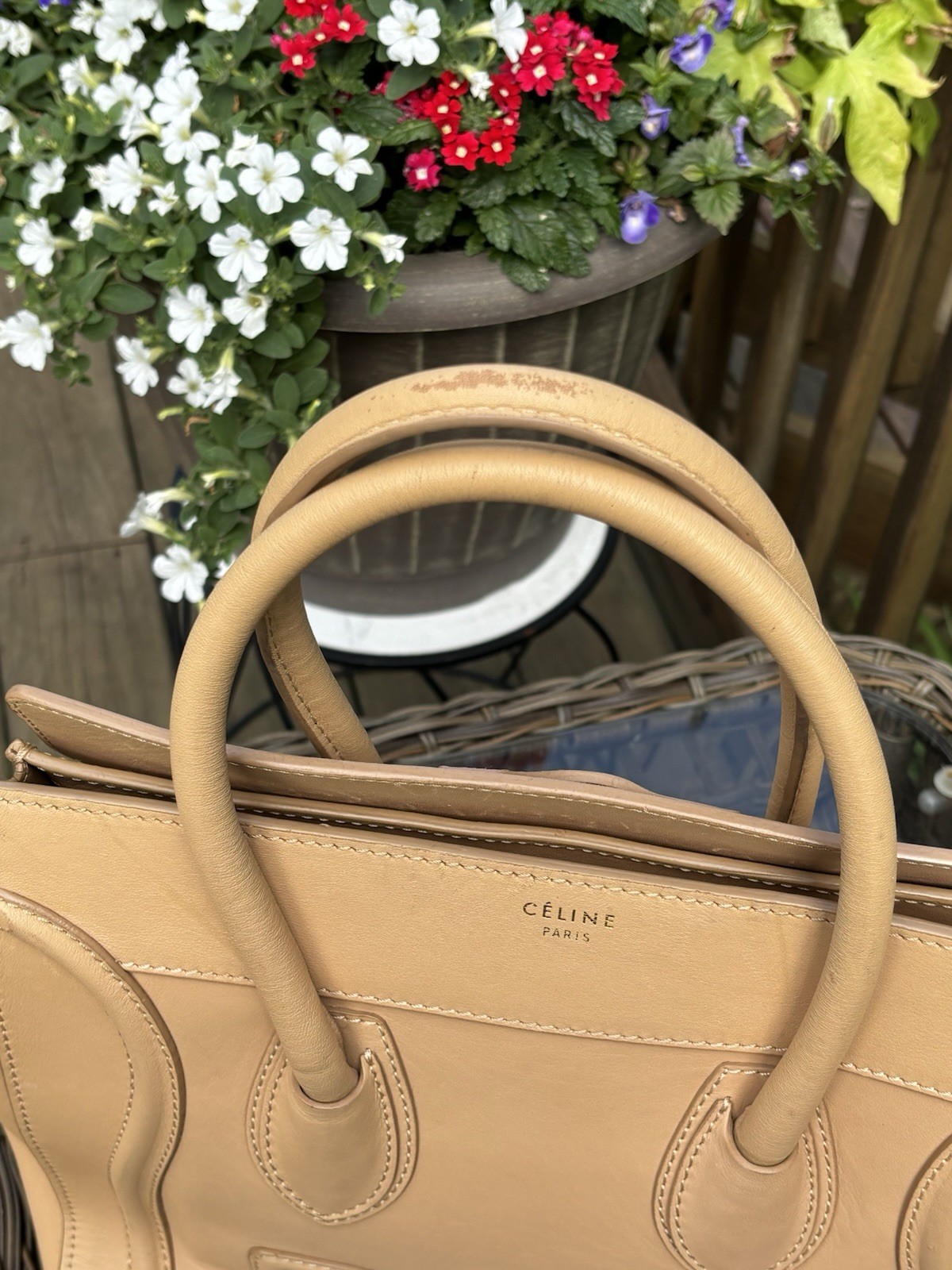 Celine Luggage Phantom Tote Handbag Beige Leather Micro Shopper 12x11x10