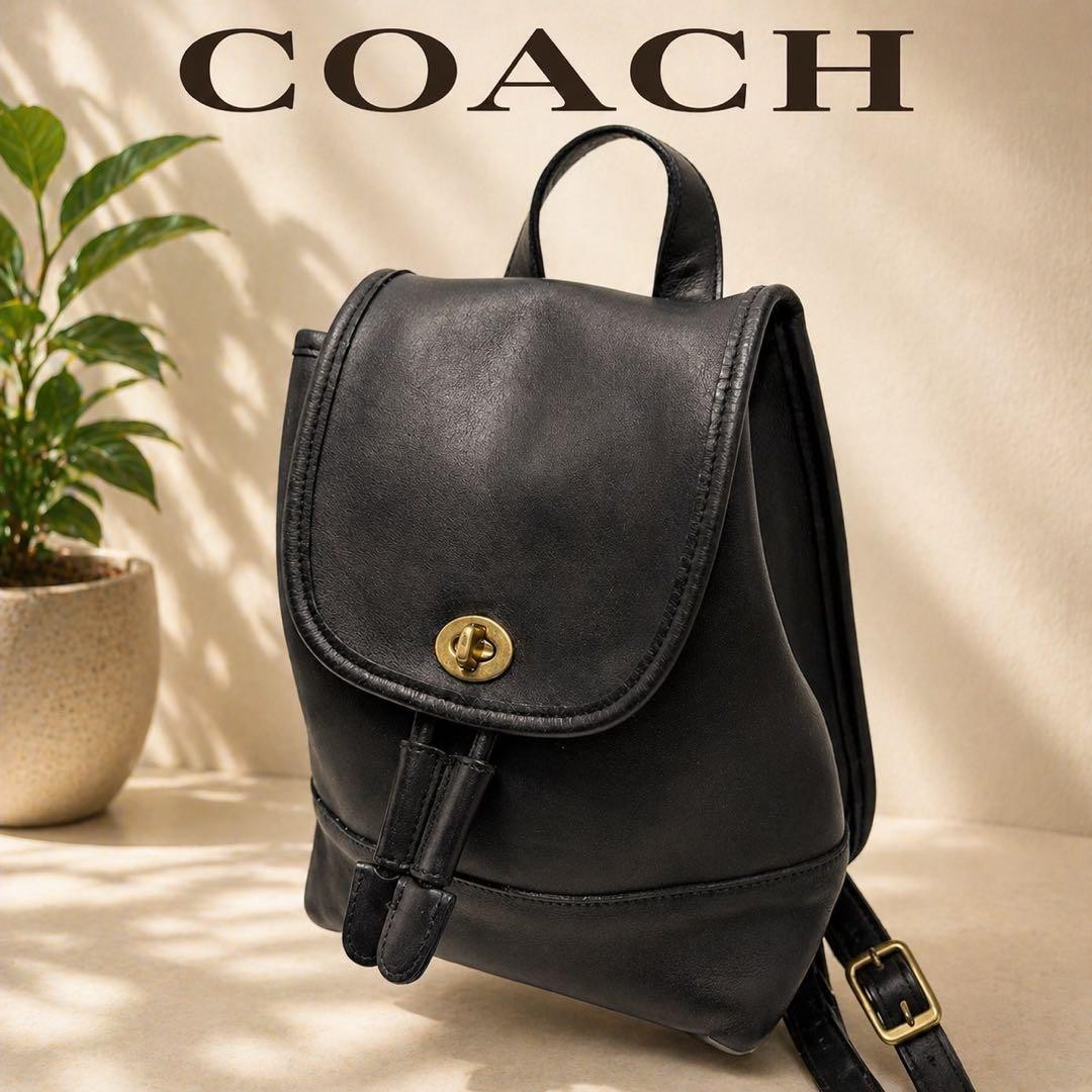 COACH 9960 Vintage Mini Backpack Turnlock Leather Black Gold Hardware From Japan