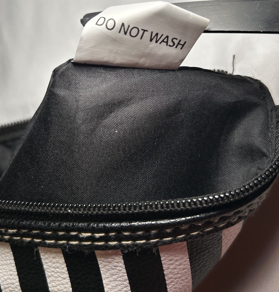 Unbranded Black/ White Vertical Striped Small Zip Up Hand Bag Purse w/ Pockets