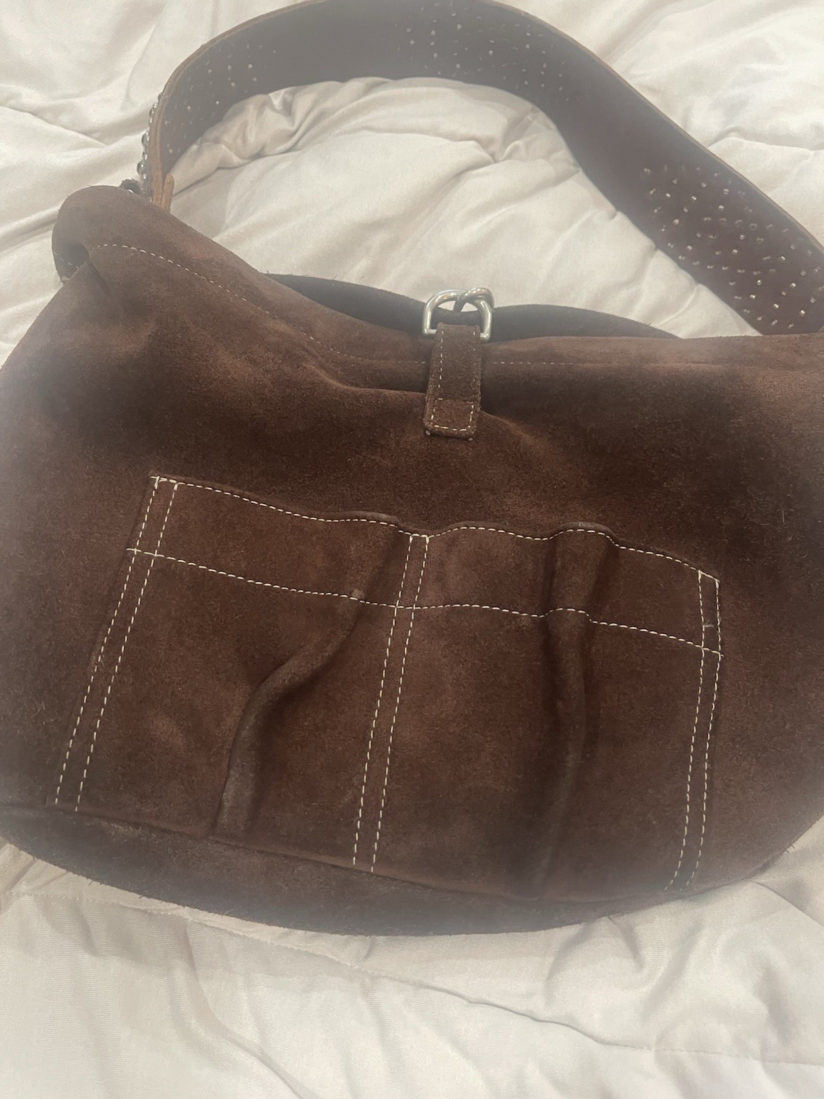 Tylie Malibu Brown Medium Crescent Shoulder Bag Studded Strap Zip Detachable