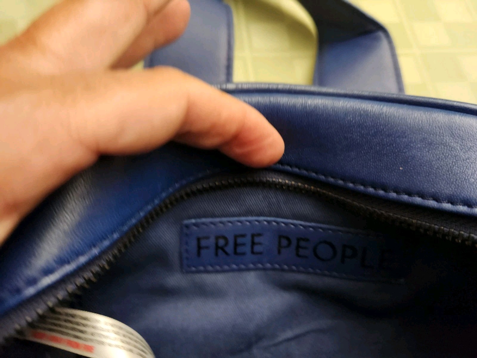 Free People Say Yes Bag Tote Handbag Small Oval Royal Blue Leather Buckle Zipper