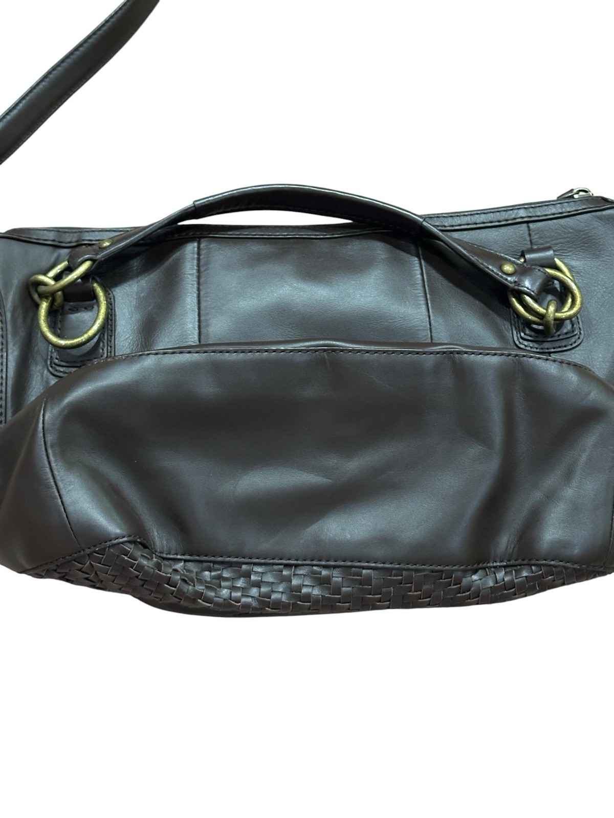 Coach Kristin Dark Brown Woven Leather Tote Convertible Shoulder Bag 19312