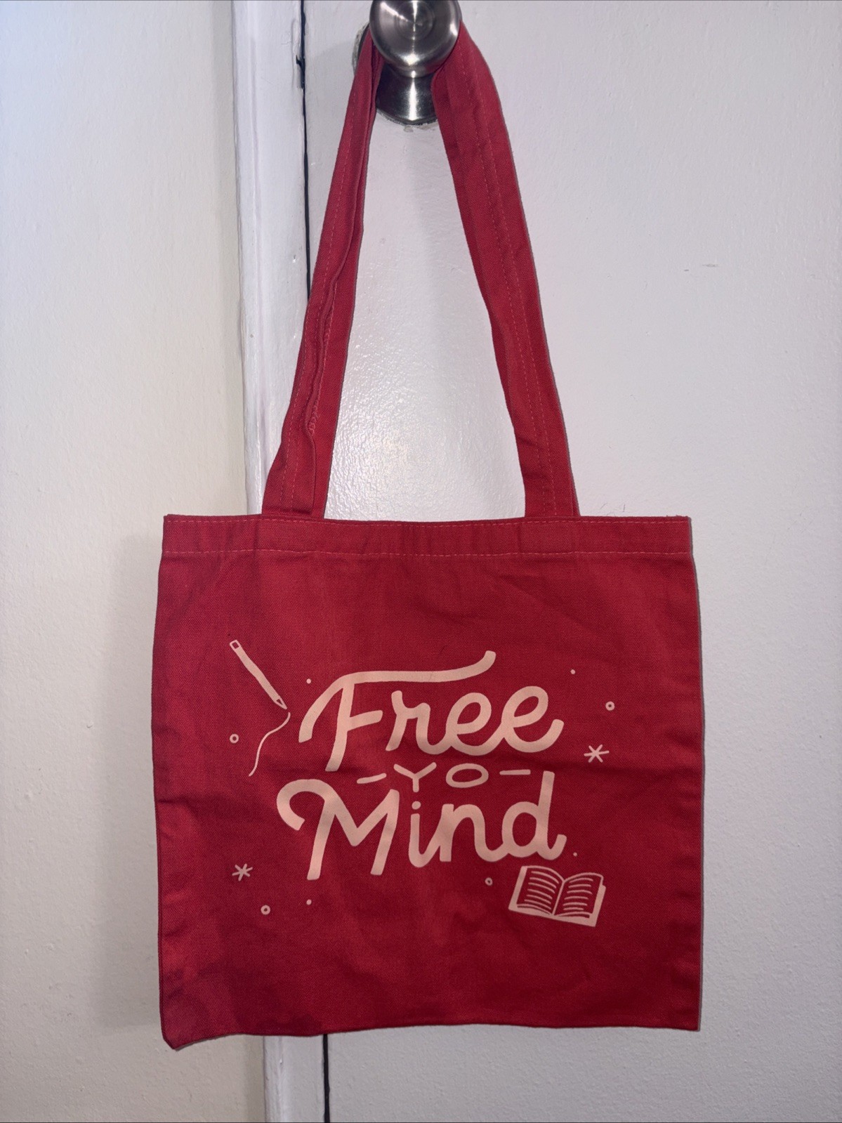 Coral Pink “Free Yo Mind” Canvas Tote Bag 13 Inches H X 12 Inches L