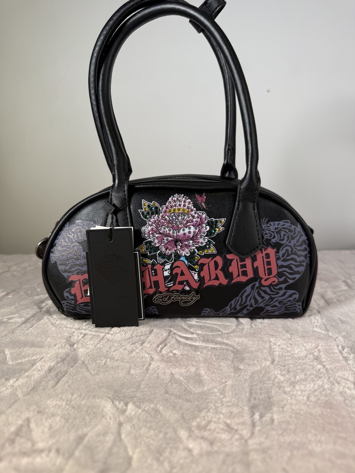 Ed Hardy Mini Bag Black Rose Tattoo Print