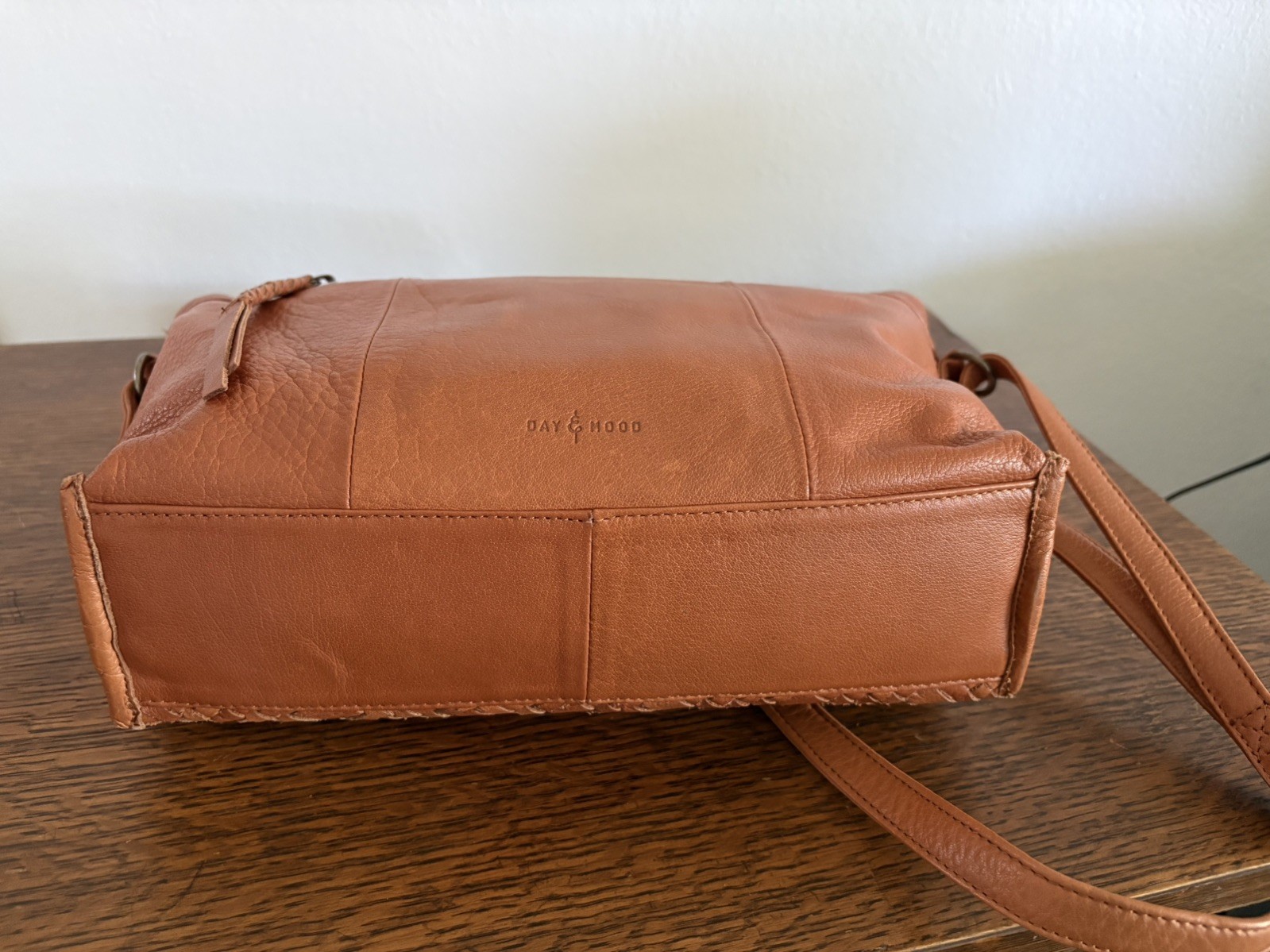 Day & Mood Anthropologie Panna Woven Crossbody Bag Cognac Brown Leather Purse