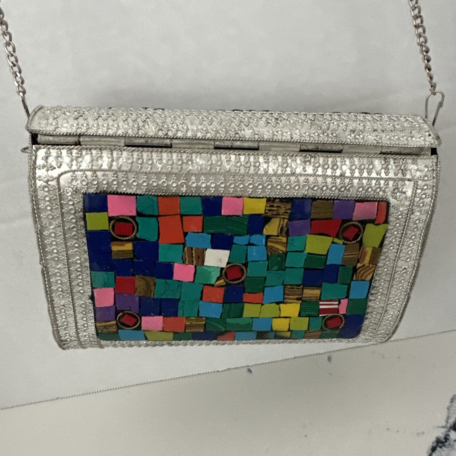Mosaic Metal Crossbody Handbag Women Bohemian Floral Pattern