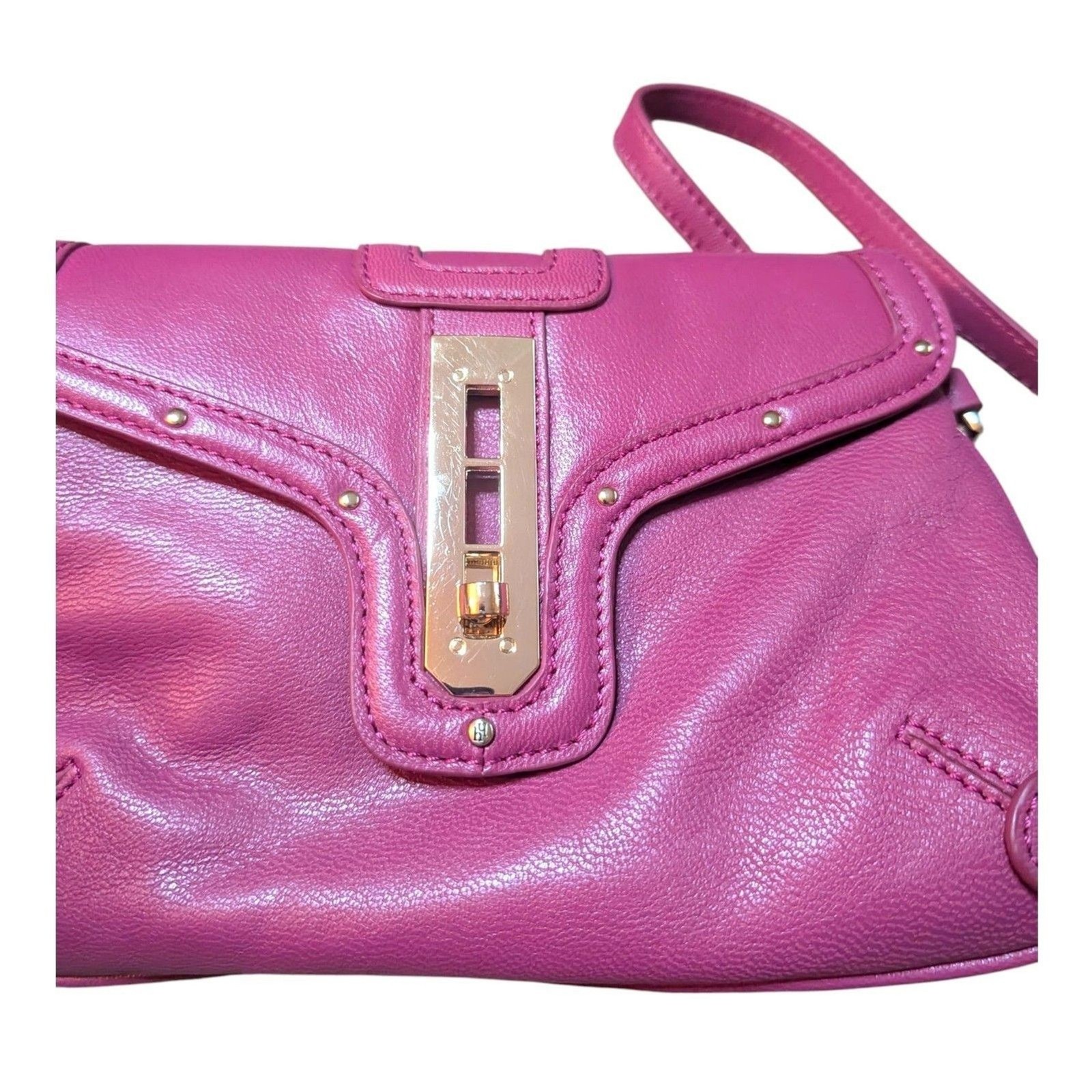 Hayden Harnett Leather Flap Fuchsia Small Shoulder Bag Crossbody Purse