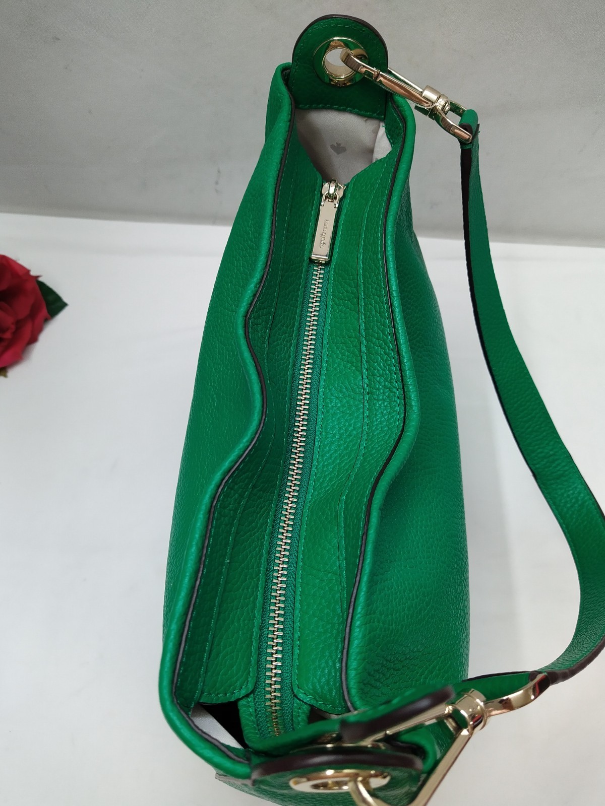 Kate Spade New York Green Pebbled Leather Zipper Closure Hobo Shoulder Bag