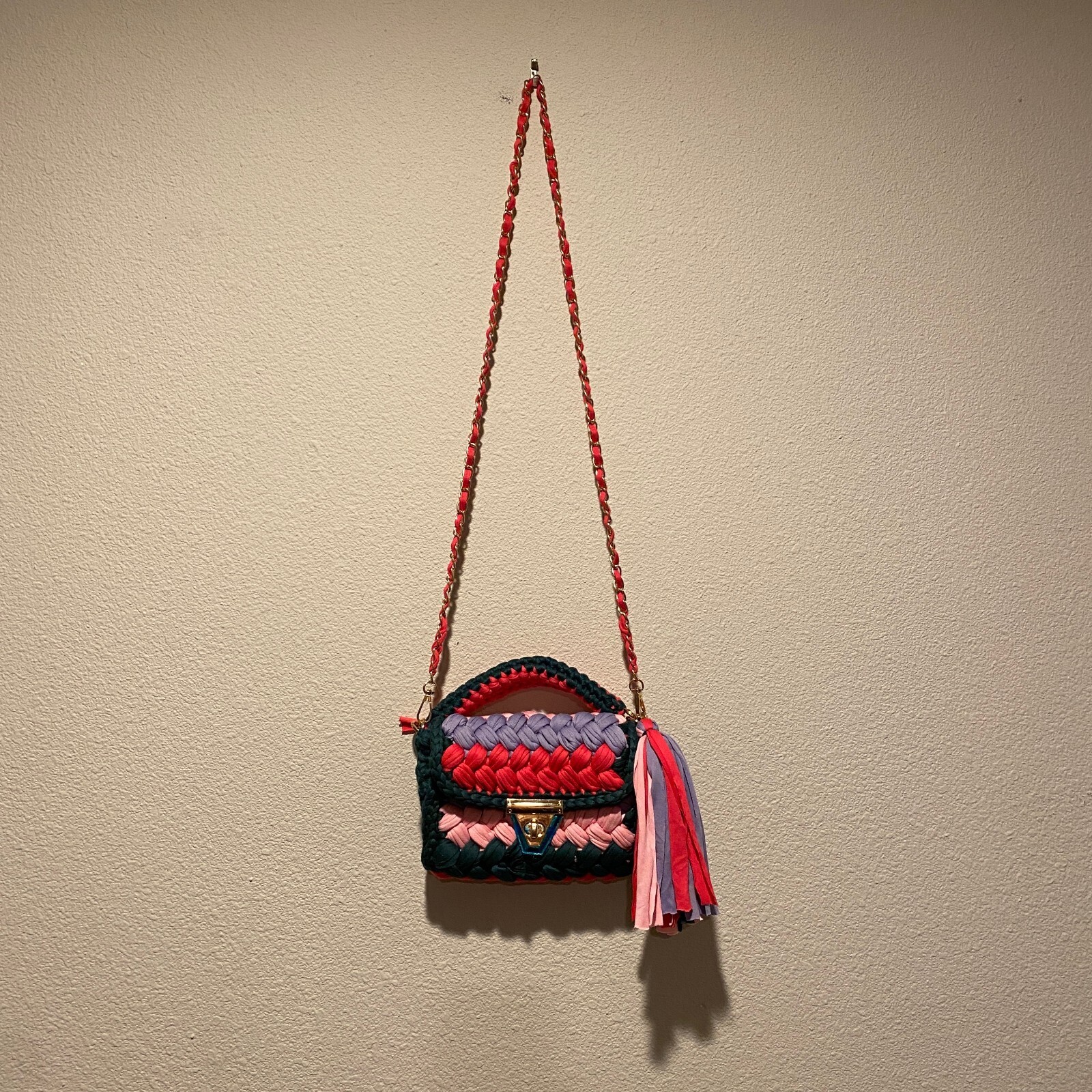 Colorful Braided Crochet Shoulder Purse Handmade Summer Bag 7×8