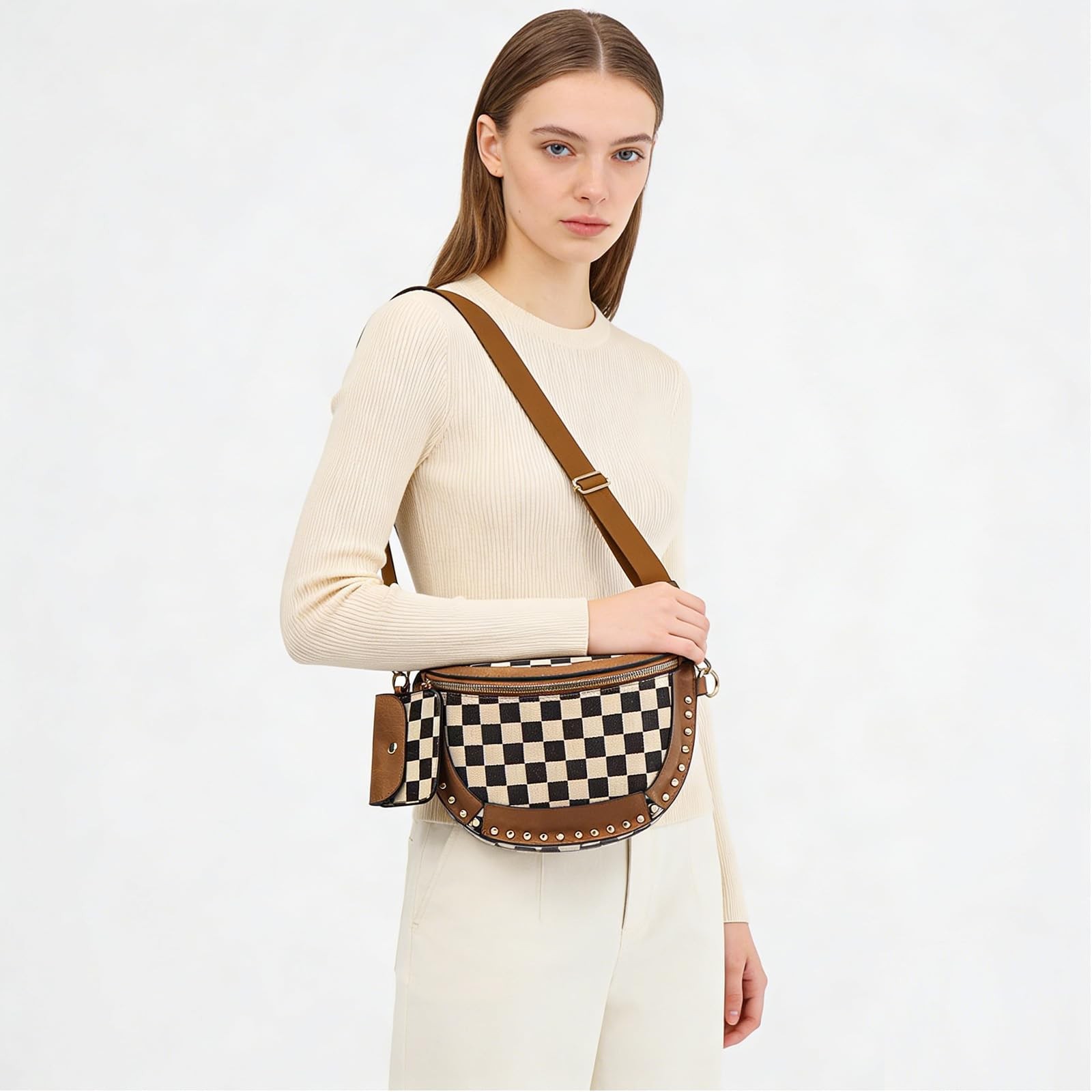 Checkered Crossbody Bum Bag Fashion Waist Pack Fanny Purse Shoulder Handbag